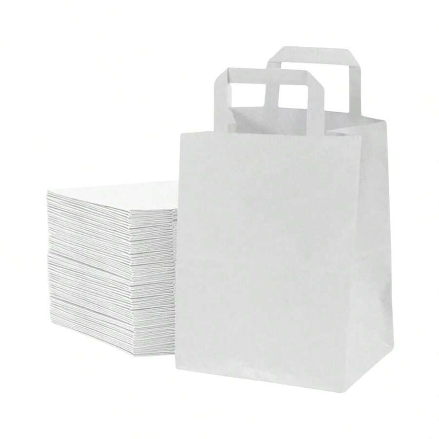 HOT BARGAINS White Paper Bags With Flat Handles | Takeaway Carriers - 250 X White - View 1