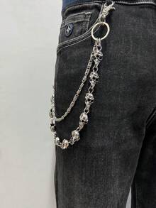 1pc Gothic Style Skull Decor Double-Layer Pants Chain, Suitable For Men And Women Daily Wear (Golden Color, Black Buttons And Rings Are Normal) - Multicolor - View 4