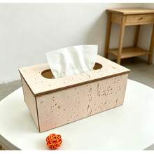 Caja de pañuelos de piedra porosa de estilo Wabi-Sabi de lujo, soporte para control remoto, dispensador de pañuelos faciales, organizador de tocador - 1 - Ver 7