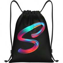 Drawstring Bags Initial Drawstring Backpack Sackpack Black Draw String Cinch Bags Sports, Gym, Travel, Swimming, Beach, Camping, Letter S - S-16.9"*14" + Letter-s - View 1