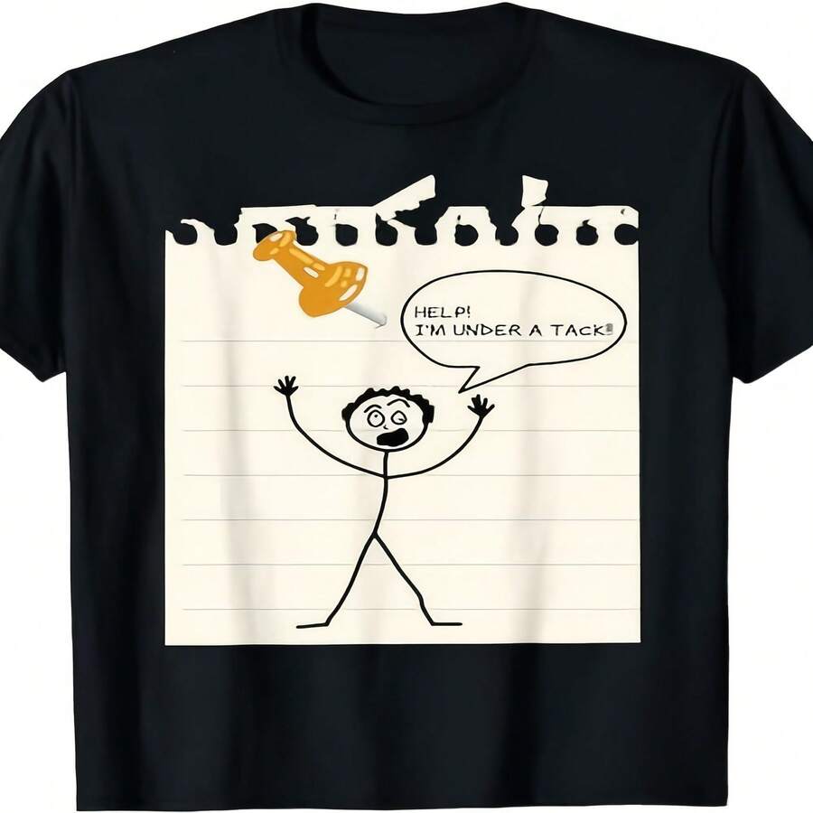 Camiseta unisex de manga corta con estampado divertido de figuras de palitos, exclusiva para el Día de la Independencia y el Día del Padre, con dise?o retro y humorístico. Dise?o casual con estampado de figuras de palitos. Lavable a máquina. Tallas grandes. - Negro - Ver 1
