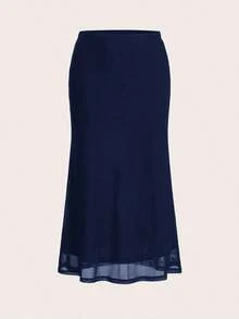 Falda negra de malla con estampado de corazones para el Día de San Valentín de las mujeres - Azul marino - Ver 1