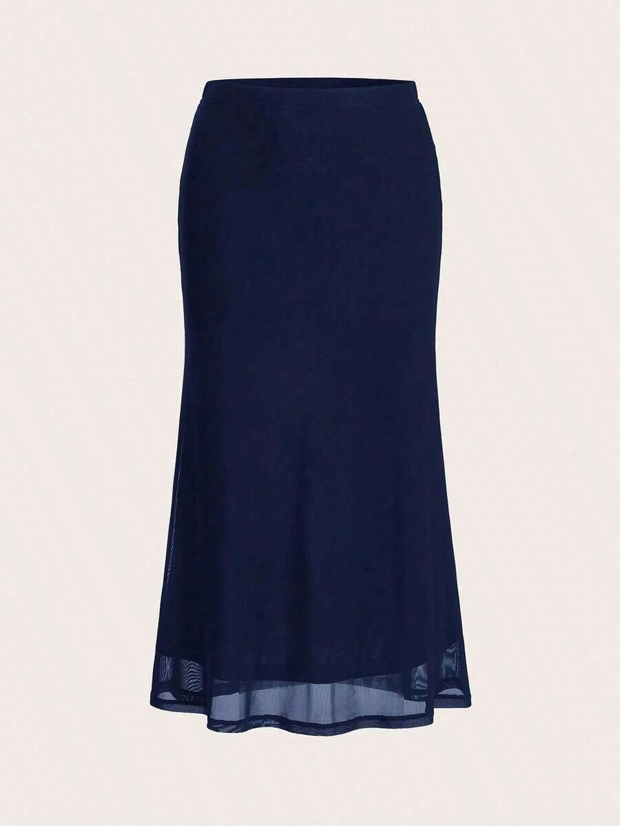 Falda negra de malla con estampado de corazones para el Día de San Valentín de las mujeres - Azul marino - Ver 1