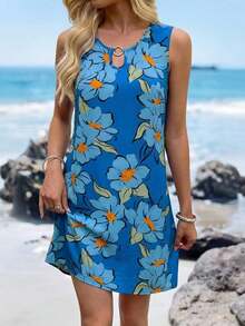 Vestido de verano casual con estampado tropical para vacaciones de mujer - Multicolor 12 - Ver 1
