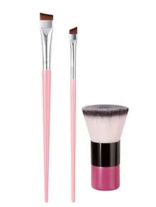 Bộ 3 cọ trang điểm màu hồng, gồm cọ kẻ mắt vát, cọ đánh phấn phủ, cọ đa năng dùng cho kẻ mắt, đánh phấn phủ và tạo khối. - Hồng - Xem 11