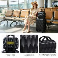 Carry On Luggage And 14" Mini Cosmetic Cases, Hard Shell ABS Suitcase With Double Spinner Wheels, Lightweight Expandable Rolling Suit Case With TSA Lock, 20 Inch Wave Black - Black - View 3