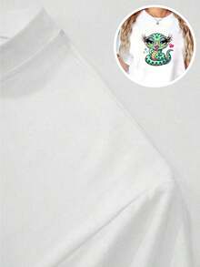 Comfortable 1 Piece Women's Blouses Beautiful Blouses For Women Sets For Women Women's Clothing Black And White G High Quality Glamorous Snake Print T-Shirt Round Neck Loose Basic Cut For Men And Women Breathable Versatile Machine Washable Comfortable Size S ~ 3XL Essential For Daily Casual Summer Sports Loose Versatile Short Sleeve T-Shirt For Women - 白色的 - 查看 4