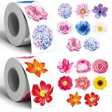 500 st asymmetriska blomdoodle-rullklistermärken, 1 tums blommönstrade förseglingsetiketter för kuvert, tidningar, mobilskal, vattenflaskor, datorer, hjälmar, scrapbooks, DIY-dekoration, jul- och festpappersinslagning, självhäftande PVC-förseglingsklistermärken - Färgglada formade blommor - Visa 1