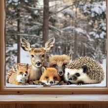 1 pieza Pegatina de ventana de animal del bosque de invierno, ciervo, zorro, erizo, pegatina de vidrio estática extraíble, adecuada para la decoración de la habitación de los niños / sala de estar - Multicolor - Ver 8
