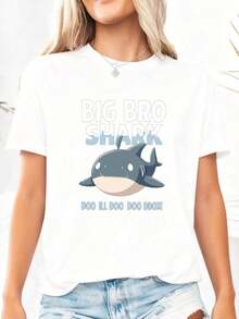 Big Bro Shark Doo Doo T-Shirt Funny Shark Matching Tshirt Family Novelty Gift Tee Shirt Shark Fun Unisex TShirt Big Brother HumorPure-Cotton - 白色1 - 查看 3