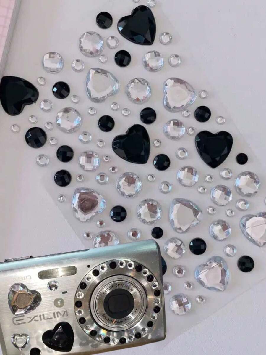 1片黑色透明心形水晶水钻贴纸,自粘式宝石,适用于手机壳DIY、手工制作、美甲、相机装饰、闪亮配饰 - A - 查看 1