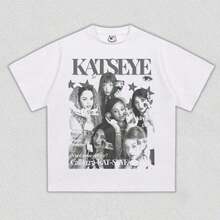 Danna Katseye Women's Printed T-Shirt, Vintage Grunge Design, Short Sleeve, Ideal For K-Pop Fans And Urban Outfits - 白色 - 查看 7