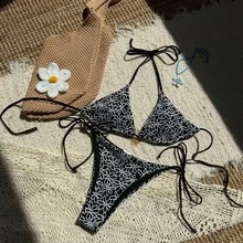 Nuevo y sexy traje de baño de dos piezas para mujer, con cuello halter y lazos, traje de baño más vendido. - 9306 Bikini rosa - Ver 7
