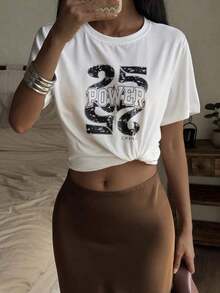 Camiseta de verano para mujer, cuello redondo, corte holgado, estampada, estilo casual, estilo vintage urbano, unisex, de algodón, manga corta, cuello redondo, blusas para mujer. blusas.blusas casuales para dama. - Blanco - Ver 3