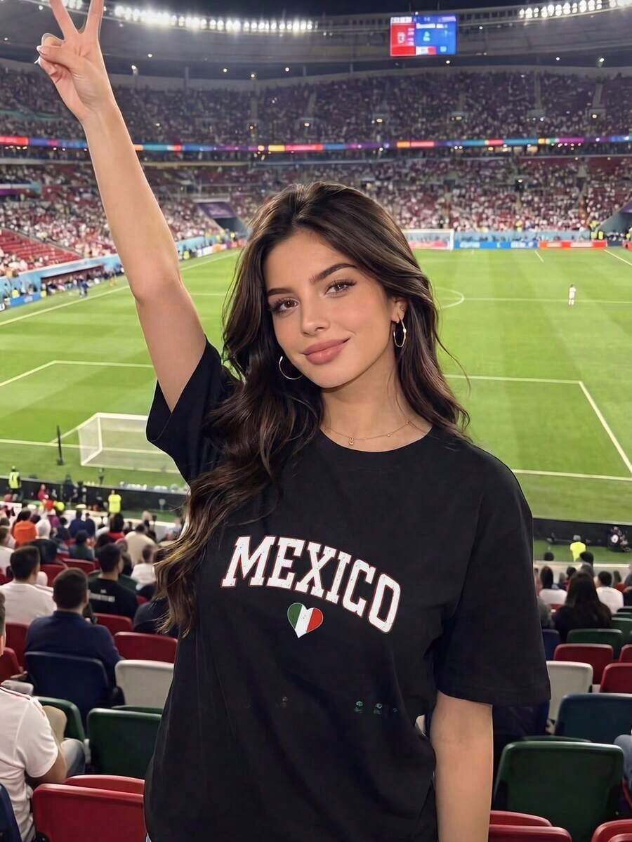2026 Jersey de Fútbol para Mujer México con Corazón Bandera - Estilo Deportivo Oversize Verde