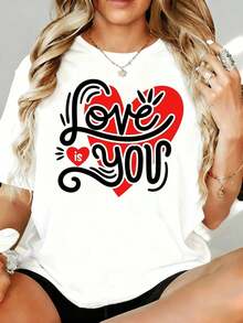 Camiseta Casual para Mujer con Estampado 'Love Is You Heart', Blanca, Talla Grande, Regalo de San Valentín, 180g, para Ocio en Casa y al Aire Libre, Regalo para Fiesta de San Valentín - Blanco - Ver 1
