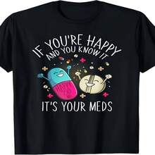 Nuevas decoraciones de edición limitada con forma de píldora para el Día de la Independencia y el Día del Padre. Si eres feliz y lo sabes, esta es tu camiseta con forma de píldora. Tallas 3XL. Mismo estilo para hombre y mujer, unisex. Camiseta estampada de manga corta para verano, una camiseta informal para el día a día. Camiseta súper feliz para el Día de la Madre, la mejor camiseta con dise?o para mamá. - Negro - Ver 1