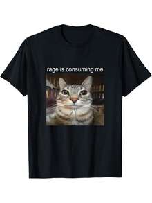 100% Cotton Rage ls Consuming Me Silly Staring CatMeme T-Shirt - Schwarz - Übersicht 1