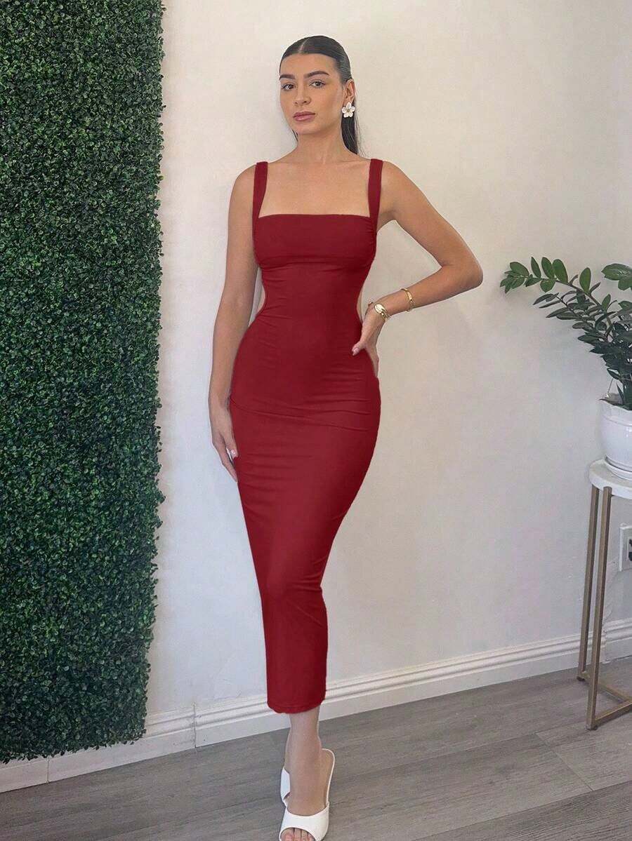 YHHAndrea Bello Vestido de tirantes unicolor de espalda abierta con cordónYHH - Burdeos - Ver 1