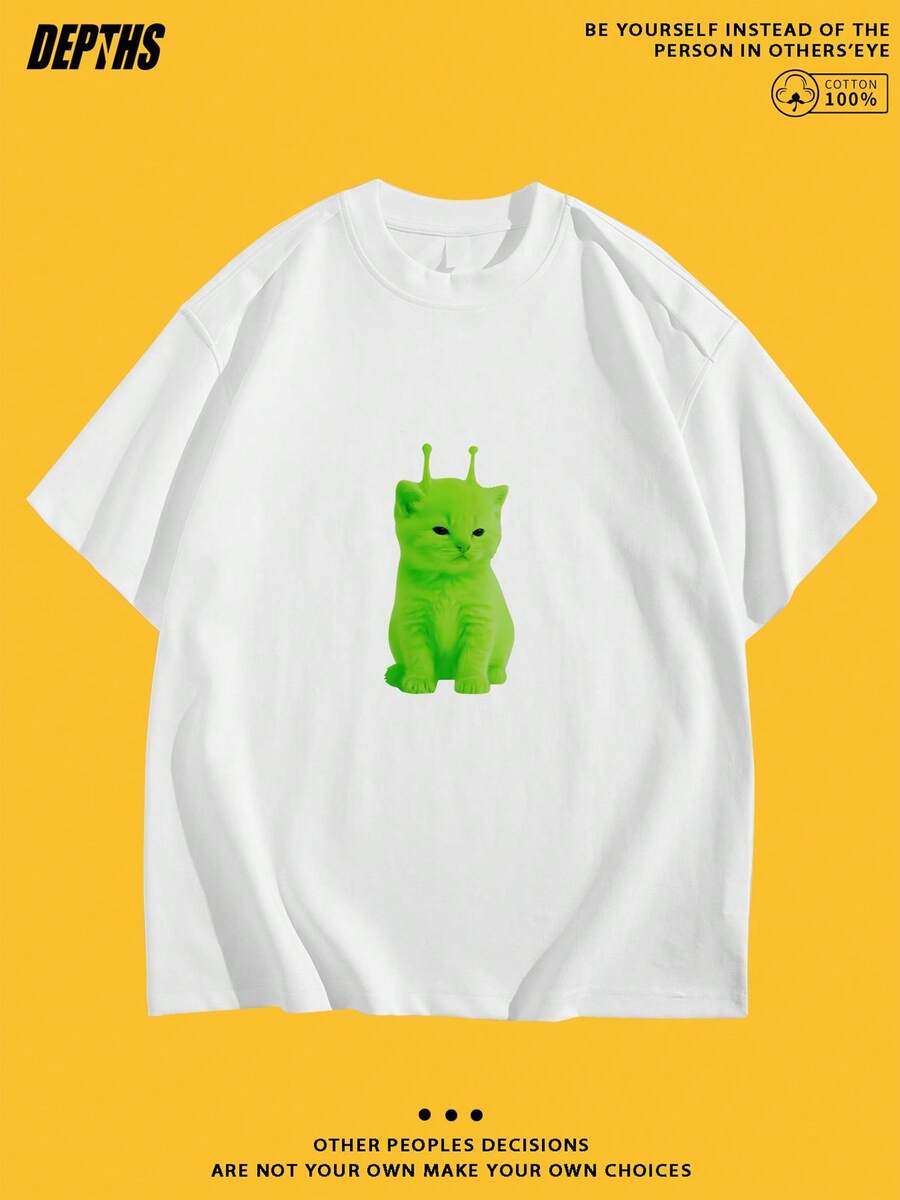 Playera de Cuello Redondo con Diseño Creativo de Tema de Caricatura, Mangas Cortas Estilosas para Verano, Pura y Perfecta para Salidas Casuales - Blanco - Ver 1