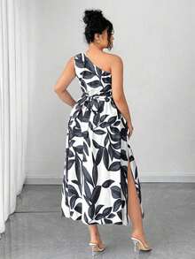 Vestido elegante de mujer de talla grande con estampado floral azul y blanco, elegante y chic para fiestas, graduaciones, vacaciones, festivales, citas, bodas y salidas - Negro - Ver 2