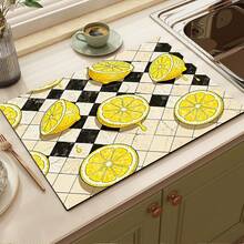 1pc Lemon Print Absorbent Mat/Drying Mat For Coffee Maker, Dishes - Polyester Absorbent Desktop Protective Mat With Rubber Anti-Slip Pad, For Kitchen Counter Decor, Home Bar And Dining Table - Multicolor - View 4