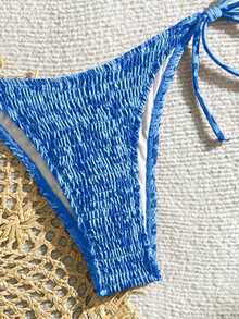 Swim Mod Conjunto de bikini sexy para mujer con estampado floral de verano, copa push-up y cuello halter con lazo - azul real - Ver 4