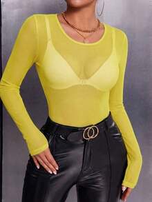 Blusa de malla transparente sin sujetador - Amarillo - Ver 1