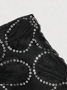Pantalones cortos negros glamorosos de mujer con adornos de lentejuelas - Negro - Ver 3