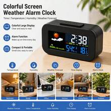 1/2pcs Multifunctional M2 Color Screen Weather Timer Alarm Clock, Dual-Function Temperature & Humidity Monitor, Compact Portable Large Backlit Display, Comfort Index, Battery Not Included, Suitable For Dormitory Bedroom Desktop Decor, Daily Holiday Home Supplies Gift - Multicolor - View 4