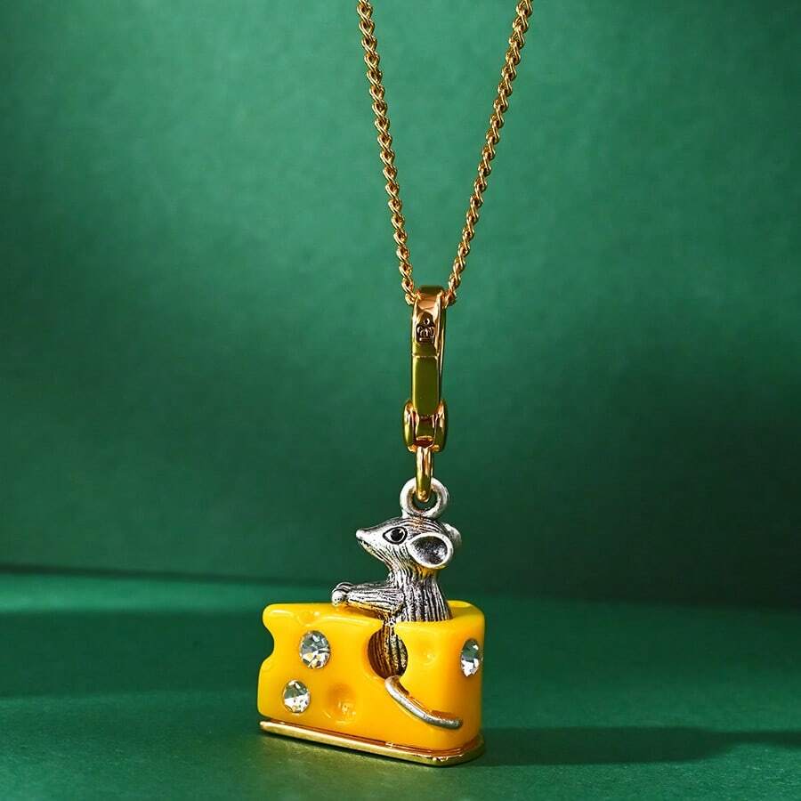 1件时尚3D亚克力三角形奶酪灰老鼠吊坠项链,精致十二生肖吊坠,适合女性日常佩戴 - 起司小老鼠吊墜項鍊 - 查看 1