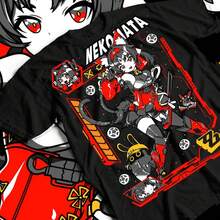Camiseta Nekomata Zzz, de algodón puro, cómoda y con cuello redondo, ideal para hombre y mujer. Camiseta unisex de algodón grueso de 220 g, suave y transpirable, con excelente elasticidad, agradable para la piel y cómoda para usar todo el día. Diseño clásico y casual, fácil de combinar, ideal para salidas diarias, estilo urbano, deportes, citas y reuniones informales durante todo el año. - Negro - Ver 1