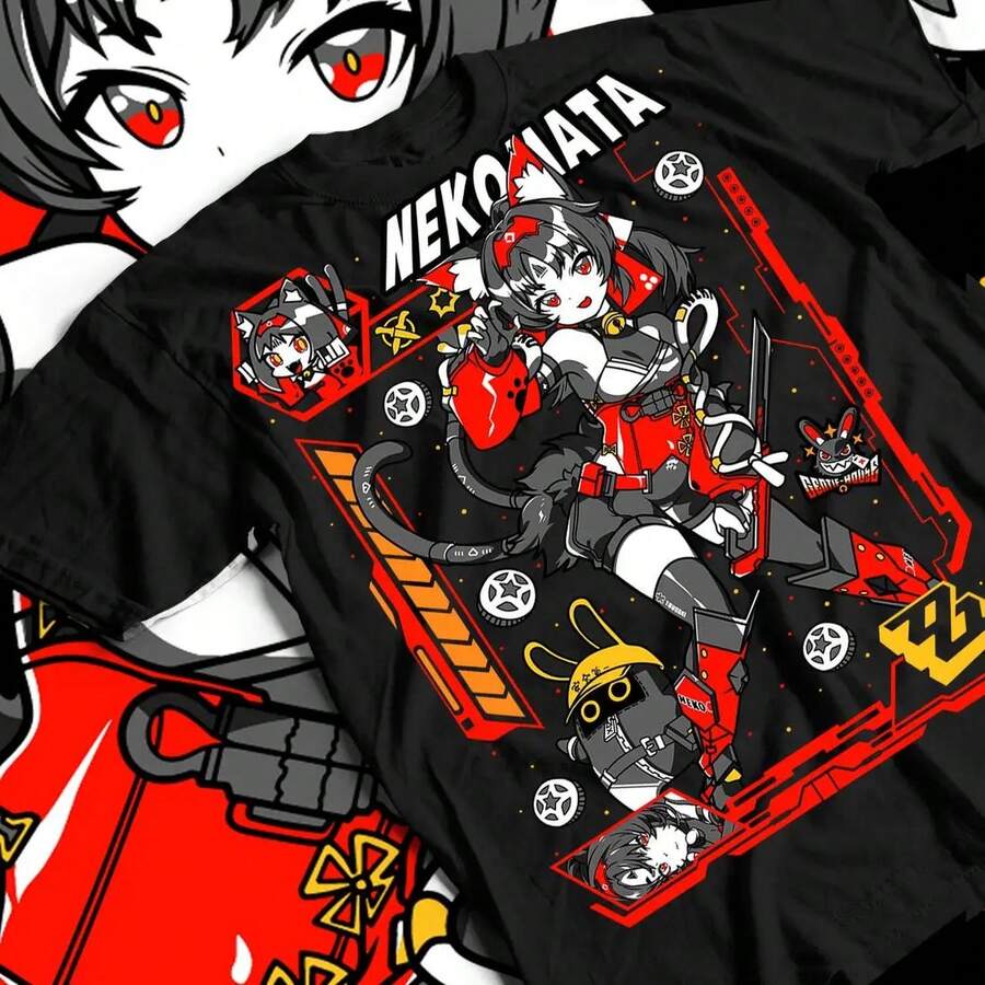 Camiseta Nekomata Zzz, de algodón puro, cómoda y con cuello redondo, ideal para hombre y mujer. Camiseta unisex de algodón grueso de 220 g, suave y transpirable, con excelente elasticidad, agradable para la piel y cómoda para usar todo el día. Diseño clásico y casual, fácil de combinar, ideal para salidas diarias, estilo urbano, deportes, citas y reuniones informales durante todo el año. - Negro - Ver 1