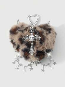 1 pieza Llavero con dije de bolso con patrón de corazón cruzado, remache de strass y degradado de leopardo multicolor retro - Multicolor - Ver 5