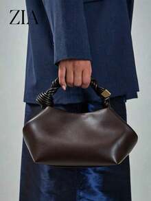 Women's Fashion Woven Knot Soft Leather Cloud Handbag - Coffee - View 9