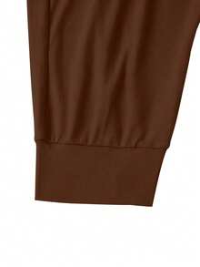 Mono de verano sin mangas con cuello en V de unicolor para mujer talla grande - Café integral - Ver 4