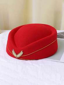1 pièce Chapeau britannique de couleur unie pour femme, bérêt de réception d'hôtel, accessoire de déguisement pour carnaval et fête, chapeau de représentation scénique pour vacances, plage, voyage, festival - chapeau d'hôtesse de l'air - Voir 17