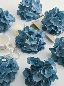 5/25 piezas Cabezas de flores artificiales de hortensias en azul brumoso, flores de hortensias falsas con tallos y cabezas de flores completas, adecuadas para decoraciones centrales de bodas, jardines del hogar, baby showers, suministros para fiestas, centros de mesa florales vintage, decoraciones de coronas, ramos de novia, arreglos florales DIY, decoraciones de fondo de arco, regalos para mujeres y niñas - Neblina azul - Ver 2