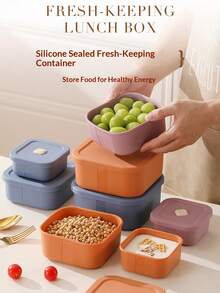Caja de almuerzo cuadrada de silicona, recipiente de almacenamiento de alimentos con válvula de aire, caja bento para microondas para frutas y verduras - Multicolor - Ver 11