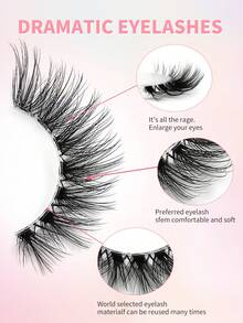 ENCHUW 5 paires de faux cils naturels effet œil de chat désordonnés, bande transparente, look œil de chat, cils vaporeux, extrémités allongées, bande complète, doux, naturel et réaliste - Noir - Voir 3
