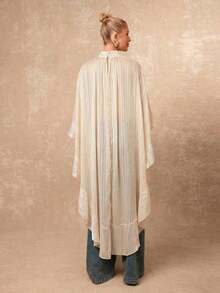 Nueva llegada Blusa elegante de mujer de alta gama con cuello suelto, bajo asimétrico con volantes, parte delantera corta y parte trasera larga - Albaricoque - Ver 8