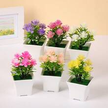 7 Artificial Plum Blossom Plants In A Pot, Plastic Decorative Artificial Flowers For Home And Office Decoration - 紅蓮色 - 查看 1