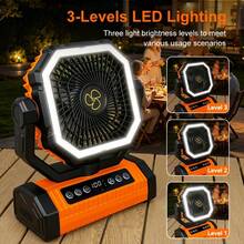 Yoomue A 20000mAh Portable LED Camping Fan With Built-In Lighting And Digital Display Screen, Rechargeable USB Outdoor Cooling Fan, Suitable For Tents, Hiking, And Fishing, Sturdy And Compact Design, Green And Orange Styles, Is A Must-Have For Hiking, With Sturdy Handle Function, Suitable For Camping Equipment. - Orange Color - View 5