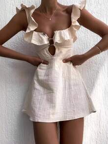 Vestido corto tirantes con volantes sensual nueva colección estilo europeo elegante moderna para mujer temporada verano - Blanco - Ver 2