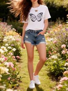 [Artículo Personalizado] Camiseta Personalizada de Mariposa Natural, Camiseta de Mariposa Personalizada, Camiseta de Derechos de los Animales, Camisetas para Mujer, Camiseta para Amantes de la Naturaleza, Camiseta con Nombre Personalizado, Camiseta de Mariposa - Blanco - Ver 2