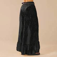 Faldas fluidas de encaje asimétrico para mujer, faldas largas Vintage de cintura alta con volantes, faldas elásticas transparentes estéticas por debajo de la rodilla para mujer - Negro - Ver 2