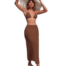 Nuevo en stock: conjunto de bikini de tres piezas para mujer, traje de baño sexy de moda con falda larga de malla de color sólido. - Juego de tres piezas negro 9346 - Ver 6