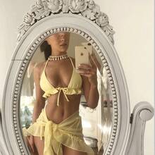 Nuevo traje de baño de bikini con falda de malla plisada - Rosa melocotón - Ver 5