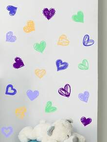 Creative Hand-Drawn Colorful Heart Stickers For Bedroom And Children's Room Decoration, 20 Vibrant Heart-Shaped Stickers For Wall Decoration - Type C - 20 Pieces - View 1