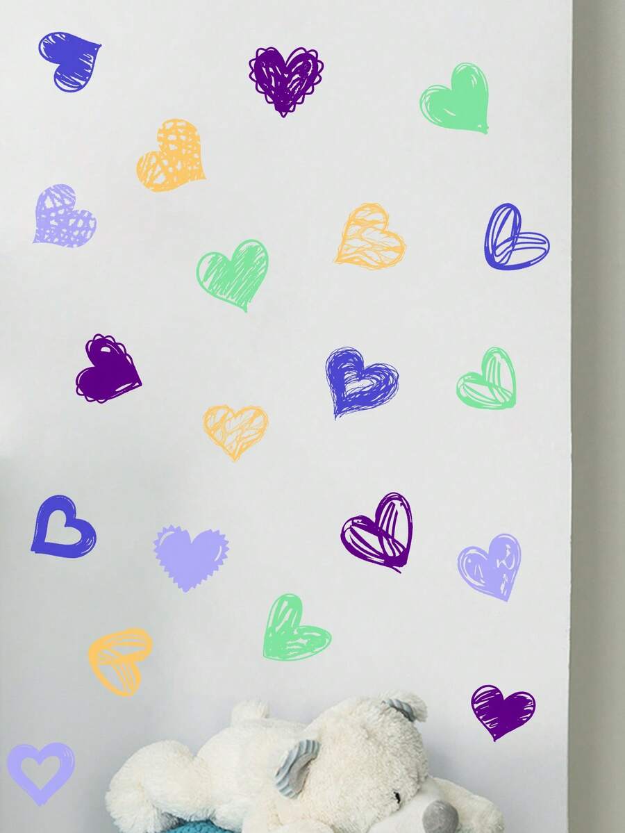 Creative Hand-Drawn Colorful Heart Stickers For Bedroom And Children's Room Decoration, 20 Vibrant Heart-Shaped Stickers For Wall Decoration - Type C - 20 Pieces - View 1